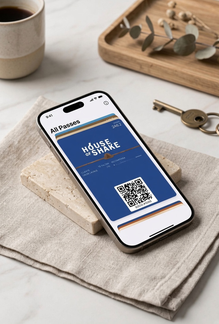 Tarjeta de lealtad de House of Shake guardada en Apple Wallet en un iPhone