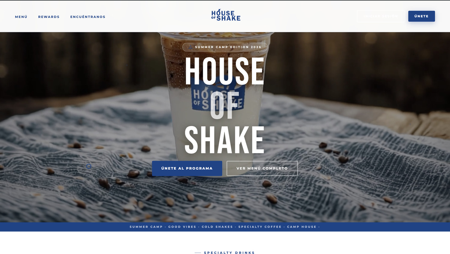 Sitio web de House of Shake, cliente de LACRUSS
